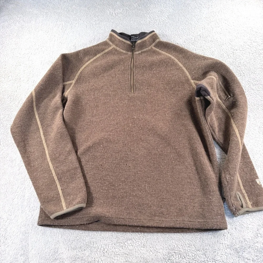 Kuhl Interceptr 1/4 Zip Fleece Wool Blend Pullover Gorpcore Mens Large Brown